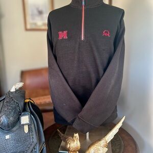 Harris Cinch Black Quarter Zip Sweater with Red Embridery and Precious Crystals